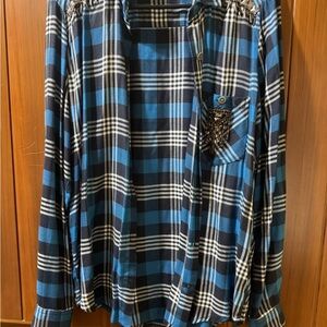 The Kooples Navy and Black Checkered Button Down Shirt